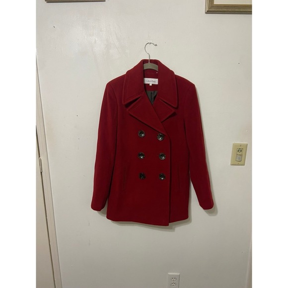 Calvin Klein Jackets & Blazers - Calvin Klein Red Double Breasted Wool Blend Peacoat Tailored Fit Women Size 6